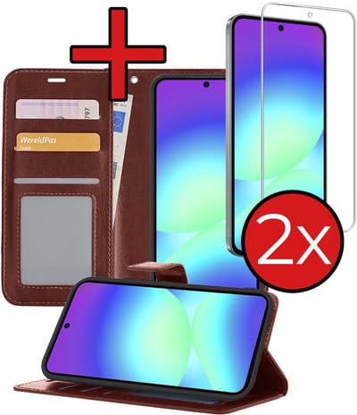 Hoesje - Met 2x Screenprotector - Geschikt voor Samsung Galaxy A56 - Luxe Pasjeshouder - Flip Case - Bookcase Portemonee - Kunstleer Book Case - Flipcase Hoes - Book Cover - Walletcase - Portemonneehoes - Telefoonhoes - Bruin
