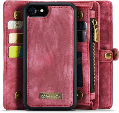 CaseMe Hoesje - Geschikt voor iPhone SE (2022 / 2020), iPhone 8 / 7 Hoesje - CaseMe 008 2-in-1 Book Case & Back Cover met Portemonnee - Pink