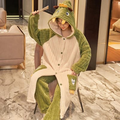 Cartoon Verdikken Kimono Badjas Dames Ochtendjas Pyjama's Badjassen met Capuchon Koraalfleece Nachtkleding Winterjassen voor Huiskleding XXL brown
