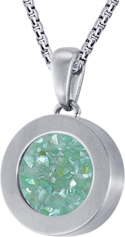 Quiges 12mm Mini Munt Hanger Zilverkleurig RVS Mat met Schelp Turkoois Vlokjes Munt en Box Ketting Ankerketting 42-46cm