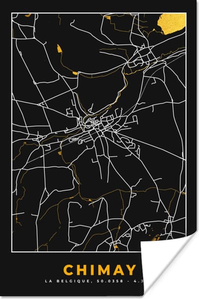 Poster Stadskaart - Goud - Chimay - Plattegrond - Kaart - 120x180 cm XXL
