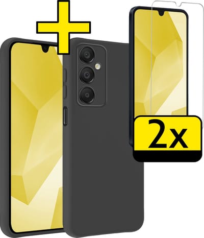 Hoesje - Met 2x Screenprotector - Geschikt voor Samsung Galaxy A16 - Sterk & Shockproof - Back Cover - Siliconen Case - Telefoon Hoes - Telefoonhoesjes - Zwart