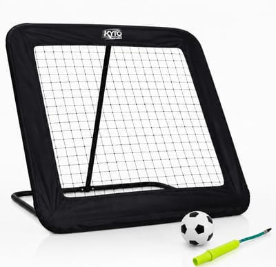 Kyto Sports Voetbal Rebounder 100x100 cm Verstelbaar met Bal (15cm) en pomp met 2 verschillende opzetstukken, Tchouk, Kickback