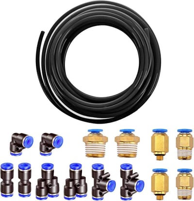 Pneumatische PU Slang 10 m - Flexibele Geperste Lucht Slang 6 mm Extern, 4 mm Intern, Inclusief 8 Pneumatische Verbinders en Snelle Koppelingen