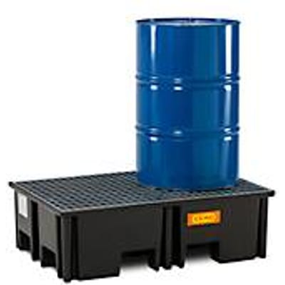 PE palletschacht CEMO 220/2 voor 1 europallet, L 1230 x B 830 x H 360 mm, 220 l, voor 2 x 200 l vaten, stalen rooster
