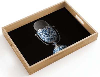 Dienblad hout 40x30 cm - Schootdienblad - Microfoon - Delfts blauw - Muziek - Borrelplank rechthoek - Plateau dienbladen