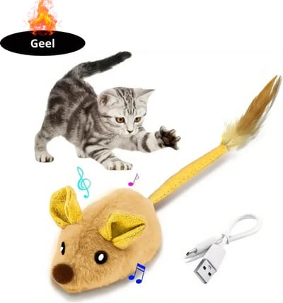 Livano Kattenspeelgoed - Voor Katten - Cat Toy - Kattenspeeltjes - Interactieve Muis - Geel