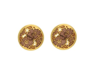 Behave - Ronde oorsteker bruine bloemen - Goudkleur - Modeaccessoire