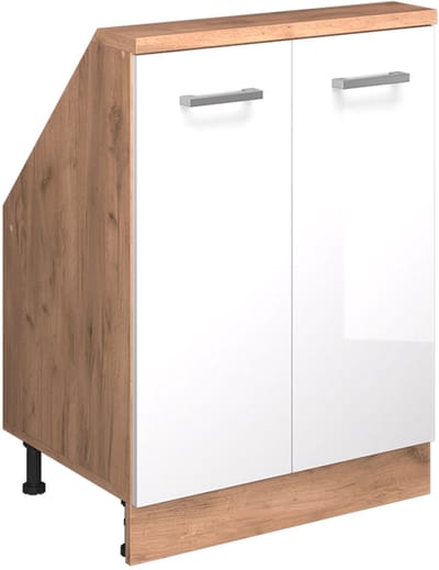 Vicco Rion Kast voor schuine wand – met 2 deuren Wit hoogglans/goud power eiken