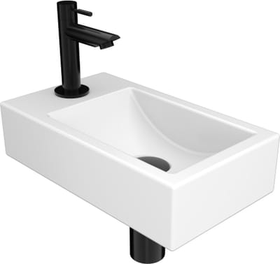 INK Fonteinpack porselein met kraangat links bestaande uit: fontein, kraan, design sifon, afvoerplug en bevestiging