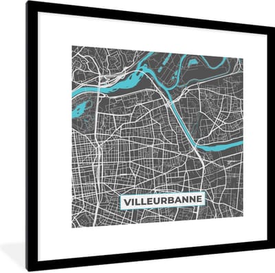 Fotolijst incl. Poster - Frankrijk - Plattegrond - Stadskaart - Villeurbanne - Kaart - 40x40 cm - Posterlijst