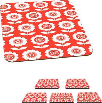 Onderzetters voor glazen - Bloemen - Patroon - Rood - 10x10 cm - Glasonderzetters - 6 stuks