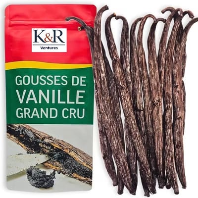 K&R Ventures® Vanille Grand Cru – 25 stuks Premium Bourbon Vanillestokjes Grade A – 14–16 cm – Zachte & Geurige Vanillepeulen uit Madagascar – Lange Houdbaarheid