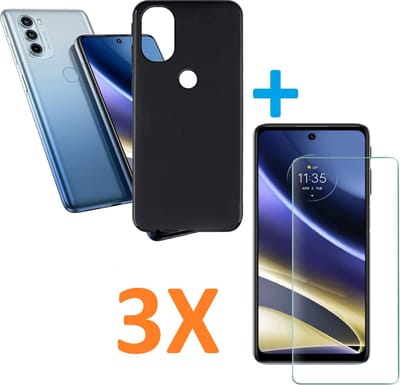 Soft TPU Zwart hoesje Silicone Case + 3 stuks Glas Screenprotector Geschikt voor: Motorola Moto G51
