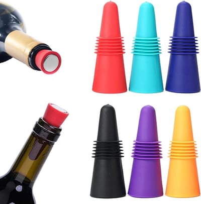 Set van 6 flessendoppen, wijnstopper, flessendop, champagnesluiting, flessendop, zes kleuren
