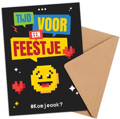 Uitnodiging kinderfeestje Emoji + Enveloppen - 10 stuks - Beschrijfbaar - Uitnodigingskaarten - Uitnodiging verjaardag - uitnodiging verjaardag feest - Uitnodiging kinderfeestje Jongen of Meisje - Uitnodiging feestje - uitnodigingen