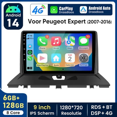 HexinexMarket Octa-Core autoradio Geschikt voor Peugeot Expert (2007-2016) - Draadloos CarPlay, Android Auto, multimediaspeler, 6GB+128GB