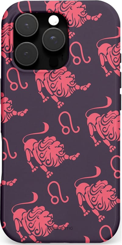 Casetastic hoesje geschikt voor Apple iPhone 16 Pro - MagSafe - Dubbellaagse bescherming - Zodiak leeuw - Fashion Case - Donkergrijs Koraal