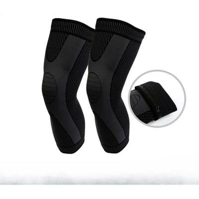 Sportkniebeschermers: Winterverdikte warmte, sportfietsen, verlengde kniebeschermers voor het hele been, gebreide riemen, compressiekniebeschermers Ordinary (single)2XL black