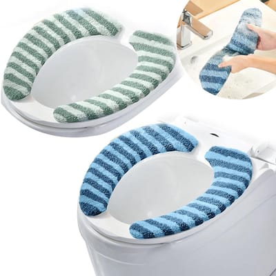 2 paar wasbare, warme toiletbrilhoezen - zachte toiletbrilkussens van pluche, antislipmat, wasbaar en machinebestendig, met zelfklevende tape geschikt voor eenvoudig onderhoud