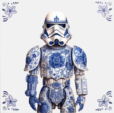 Delfts blauw tegeltje stormtrooper( lang persoon) - delfts blauw wandbord - delftsblauw - hollandse cadeautjes - wanddecoratie - decoratieve accessoires