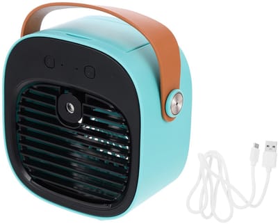 Draagbare Airco en Luchtbevochtiger 2-in-1 - Tafelventilator met 3 Snelheden - Oplaadbaar via USB - Voor Thuis, Kantoor en op Reis - 1 Stuk (Blauw)
