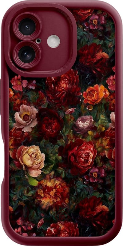 Casimoda® hoesje - Geschikt voor iPhone 16 - Floral Garden - Effen telefoonhoesje met lensbescherming - Siliconen/TPU - Backcover - Rood