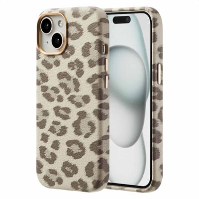 Selencia Hoesje - Geschikt voor Apple iPhone 15 - Sabi Backcover panterprint geschikt voor MagSafe - Soft Ivory
