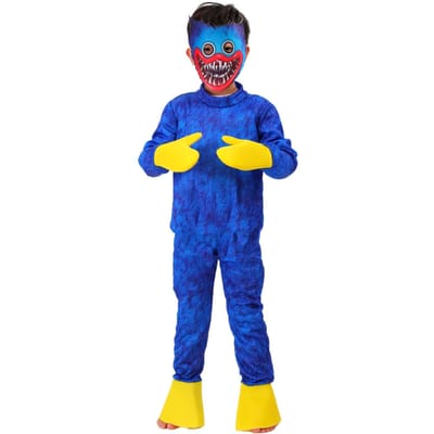 Halloween Cosplay Huggy Wuggy Costumes Dessin Animé Horreur Grande Bouche Poppys Cadeaux de Vacances Enfants Spectacle Temps de Jeu L bleu
