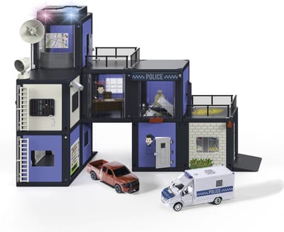 SIKU 5510, Politiebureau, modulair plug-in systeem voor creatieve constructies, met light & sound module, Dodge Ram met touw, Mercedes-Benz politie sprinter