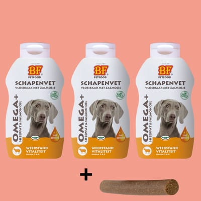 Combideal - Bf Petfood Schapenvet Zalmolie - 3x 500 ML+ Gratis Fricandel
