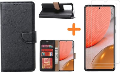Hoesje Geschikt Voor Samsung Galaxy A72 hoesje Zwart - Galaxy A72 hoesje wallet cover met Pasjeshouder - 2x screenprotector Hoesje Geschikt Voor Samsung Galaxy A72 5G
