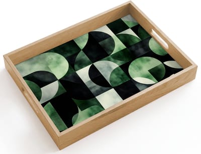 Dienblad hout 40x30 cm - Schootdienblad - Abstract - Groen - Vormen - Borrelplank rechthoek - Plateau dienbladen