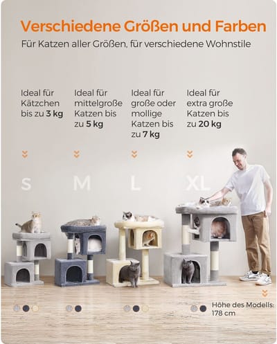 Feandrea Kattenboom klein, 67 cm Kattenboom, Kattenhuis voor kittens tot 3 kg, groot platform, sisalstammen, rookgrijs PCT611G01