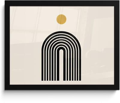Poster in lijst - Fotolijst 40x30 cm - Posters - Minimalistisch - Zwarte boog - Gouden cirkel - Posterlijst zwart - Decoratie - Wanddecoratie woonkamer - Muurdecoratie slaapkamer