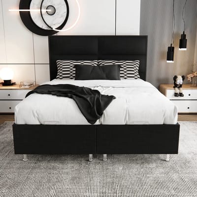 Nessa® - Opbergruimte Boxspring Block - 180x200 - Zwart - Inclusief Orthopedisch Pocketvering Matras - 500m2 veren