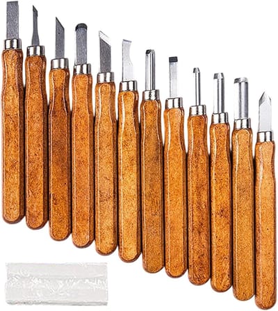 Houtsnijset 12 Delig - Graveerbeitels Koolstofstaal - Houtbewerking Ambacht Model - Antislip Handgrepen