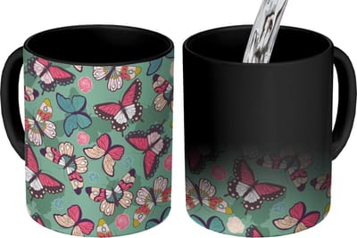 Magische Mok - Foto op Warmte Mokken - Koffiemok - Vlinders - Patronen - Lente - Magic Mok - Beker - 350 ML - Theemok