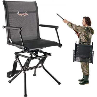 VEVOR Opvouwbare stoel Kampeerstoel Visstoel met armleuningen & stalen frame & verstelbare draagriem Opvouwbare stoel Tuinstoel (draagvermogen 136 kg) 360° Stil draaibaar, voor picknick Tuin Buiten