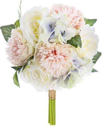 Atmosphera anjer boeket kunstbloemen - wit/roze - 26 cm - Kunstbloemen boeketten - Bruidsboeketten