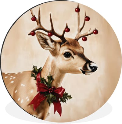 WallCircle - Wandcirkel - Muurcirkel - Gewei - Kerst - Rendier - Rood - Aluminium - Dibond - 30x30 cm - Binnen en Buiten
