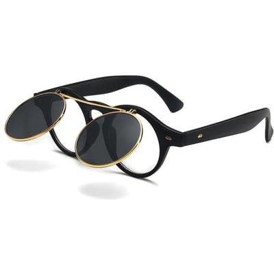 Lunettes de soleil vintage à rabat pour hommes femmes Punk Steam Rond Double couche Tendance Lunettes de soleil Gafas