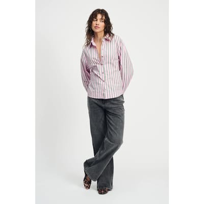 POM Amsterdam Blouse - Striped Poplin Rose Pink Maat: 34 | Longsleeves Outlet | Dames | Roze