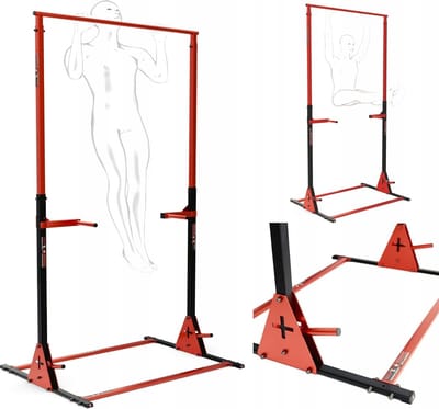 Dip Station Optrekstang - Fitness Station Krachtstation - Krachtopbouw Thuistraining - Verstelbare Hoogte - 245 cm Hoog - Rood