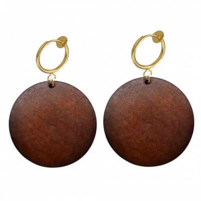 Klem oorbellen- Tordis- Bruin- hout- goudkleurig-geen gaatje-Charme Bijoux