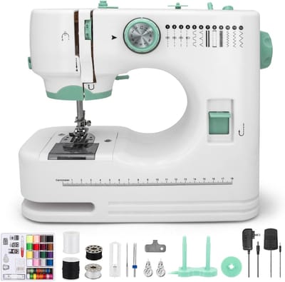 Draagbare Naaimachine - Mini Naaimachine - Kleding Reparatie - 12 Steken Dubbele Draad - 21x6x13 cm - Wit Groen