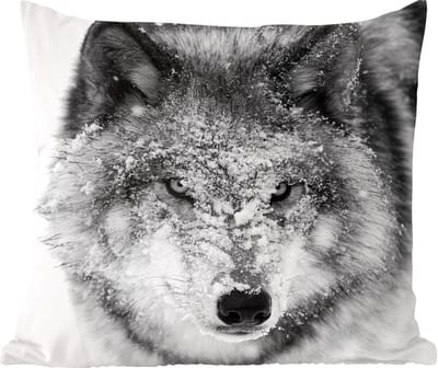 Sierkussens - Kussentjes Woonkamer - 60x60 cm - Wolf met besneeuwde kop in zwart-wit