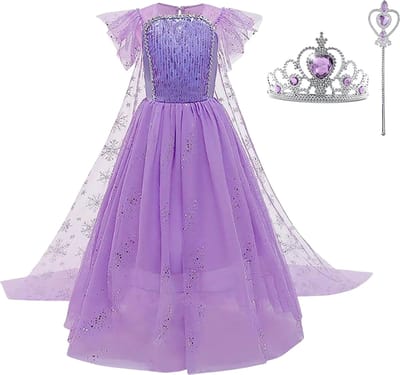 Prinsessenjurk meisje - Elsa jurk - Carnavalskleding meisje - Sprookjesboek - Paarse jurk - Het Betere Merk - 110/116 (120) - Kroon - Tiara - Toverstaf - Cadeau meisje - Prinsessen speelgoed - Verjaardag meisje