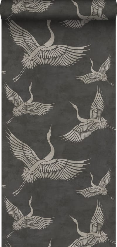 ESTAhome behang kraanvogels donkergrijs - 53 cm x 10.05 m - 139334
