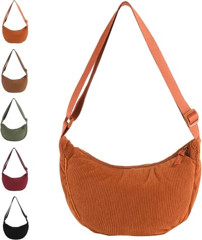 Allecto - Halve maan schoudertas - Corduroy crossbody tas - Verstelbare schouderriem - Zwart - Dames tas - Modieuze crescent bag - Perfect voor dag...